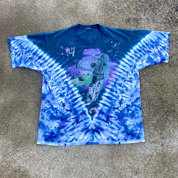 🔥🔥 Vintage Liquid Blue Star Wars AOP tee shirt 90smovie promo Tye dye xl